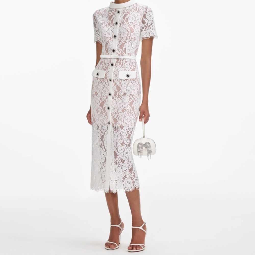 self-portrait White Lace Button Midi Dress 2026 - Size:US4 - MSRP $615 - NWT - Picture 6 of 9